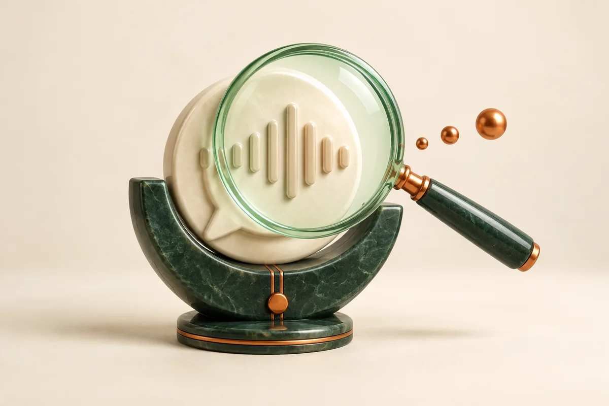 A mint magnifying lens examining a ceramic speech waveform.